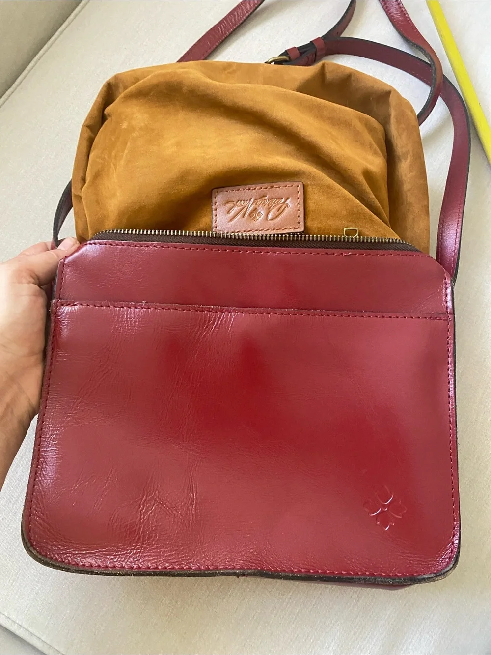 Patricia Nash Vallata Tooled Leather Crossbody Bag Ruby Red Floral 10x8x4